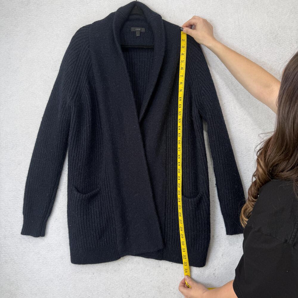 J Crew Cardigan Sweater Mens Large Blue Shawl Collar Open Front Knit Pockets - Picture 8 of 11